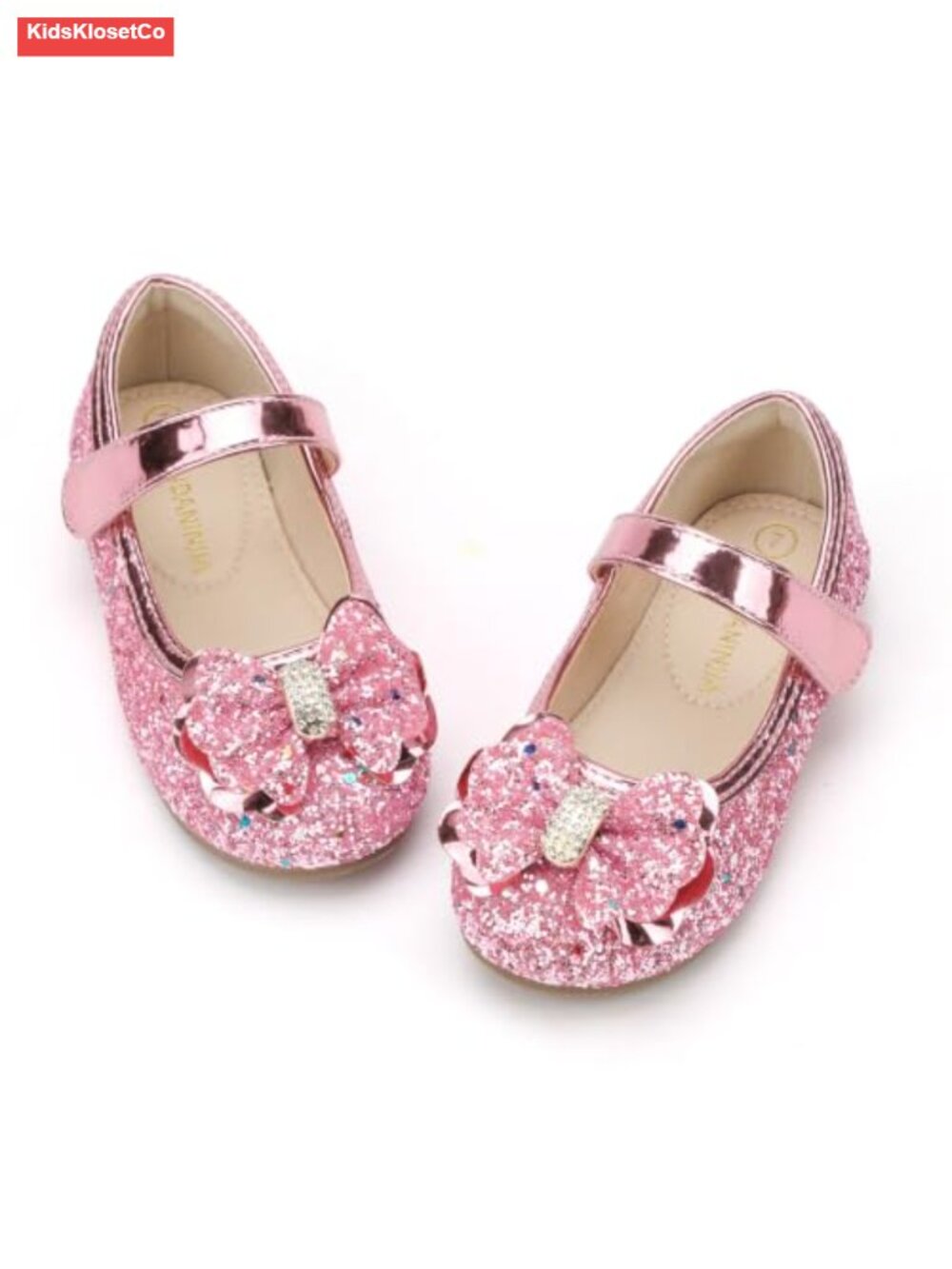Toddler Girls Round Toe Ballet Flats Hook and Loop Non-slip Pearls Strap Dress - Picture 1 of 6